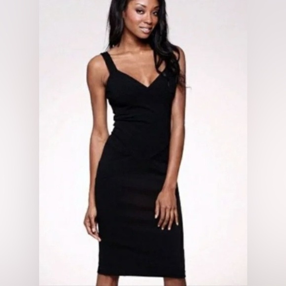 Diane Von Furstenberg | ICONIC DVF Benny Bodycon Midi Dress 12 Black Bandage Y2K - Picture 1 of 15